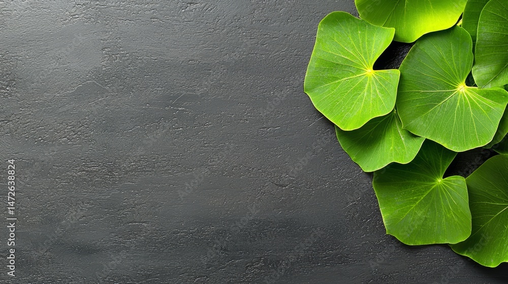 Poster black background with green leaves on it. the leaves are arranged in a way that they are overlapping