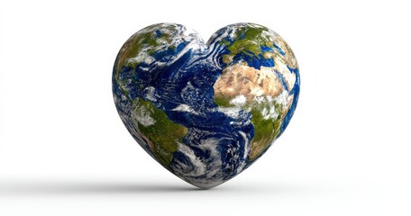 Obraz premium Heart-shaped Earth against white background.