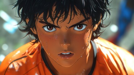 Determined young soccer player. Intense focus