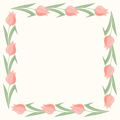 Clip art of hand drawn simple wreath of tulips on isolated background. Design for mother’s day, springtime and summertime celebration, scrap booking, wedding invitation, textile, home decor.