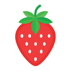 Flat Minimal Strawberry Icon – Modern Red Fruit Vector Isolated on White. Ideal for healthy food graphics, diet and nutrition concepts, app icons, packaging, web use, and UI/UX design.