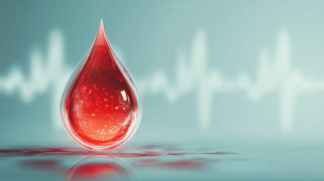 drop of blood with heartbeat line shadow – perfect for medical campaigns, blood donation awareness, healthcare posters, or cardiology-related infographics