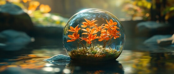 Orb of autumn nestled in a stream