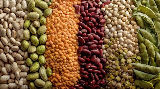 Colorful Medley of Raw Legumes: A Vegan's Delight with Beans, Peas, and Lentils for Healthy Alimentation