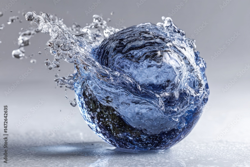 Poster captivating water splash in sphere form representing fluidity and movement in elegant motion