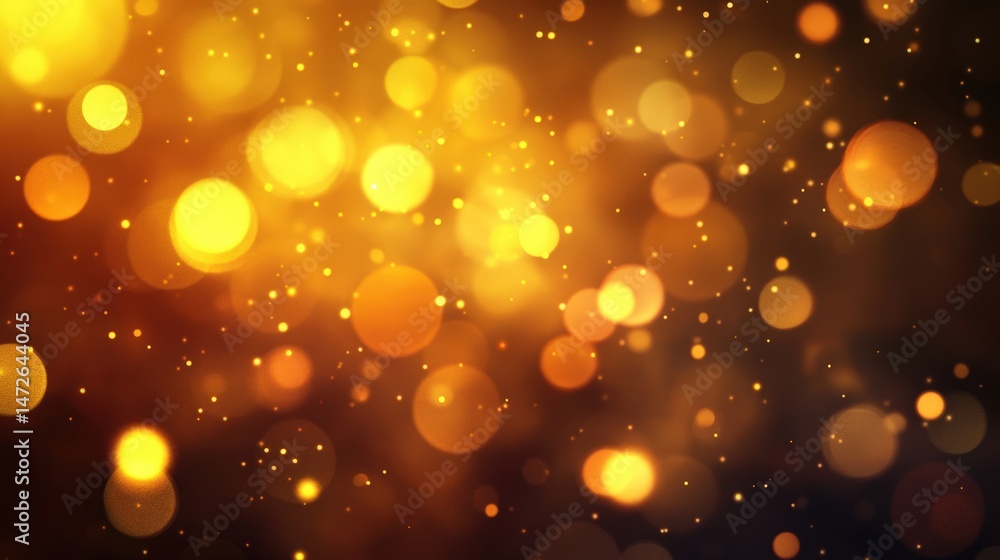 Poster bright golden bokeh lights glowing softly in a dark background creating a warm festive and magical a