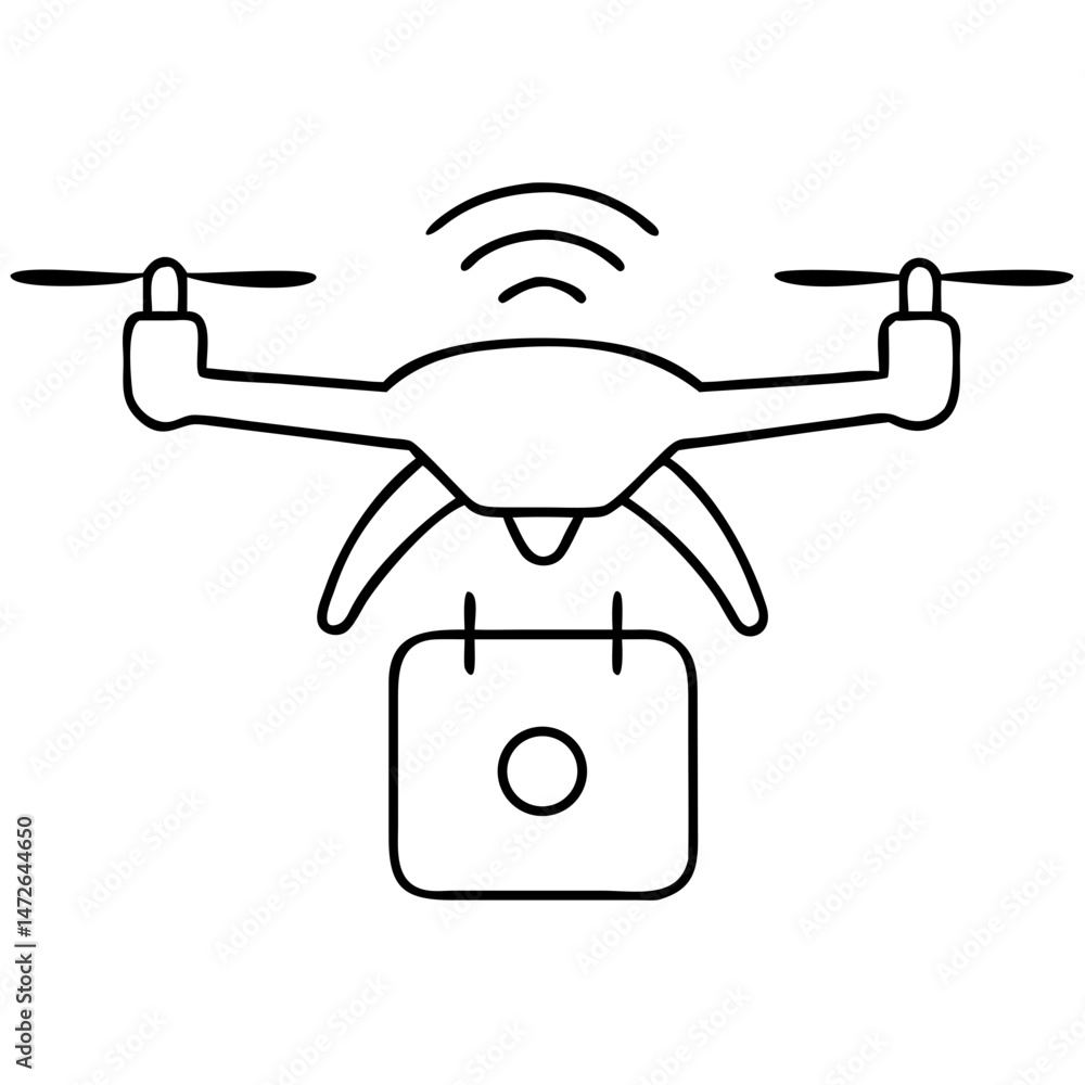 Poster silhouette design of a futuristic smart delivery drone with ai sensor icon