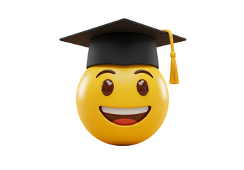 Happy Graduation Emoji 3D Render Graduation Cap Smiley Face Success Achievement Education isolated on transparent background