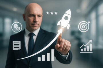 Business success and goal achievement steps - Digital Business Interface Concept