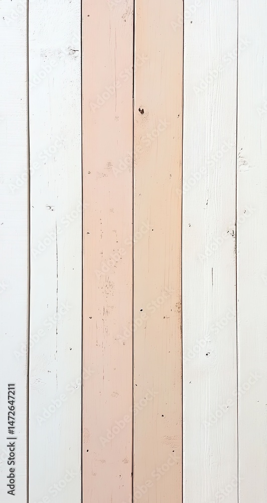 Poster vertical painted wooden planks in pale peach and white. a textured surface with visible wood grain a