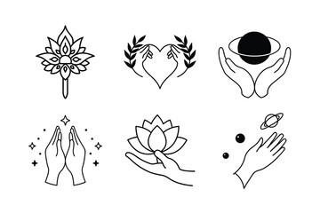 Fototapeta premium Sacred Feminine Hands with Line Art Moon Phases in Boho Aesthetic