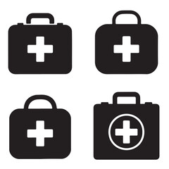 Fototapeta premium First Aid Kit Silhouettes – Medical Emergency Box Icons in Four Distinct Styles