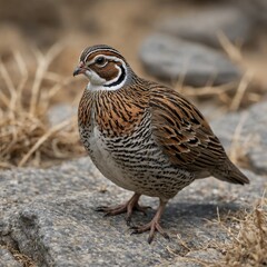Common Quail on Stone Pathway.