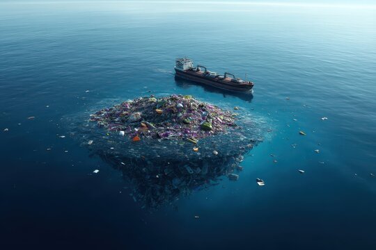 3D Illustration of the Great Pacific Garbage Patch: A Disturbing Visualization of Plastic Waste and Pollution in Our Oceans