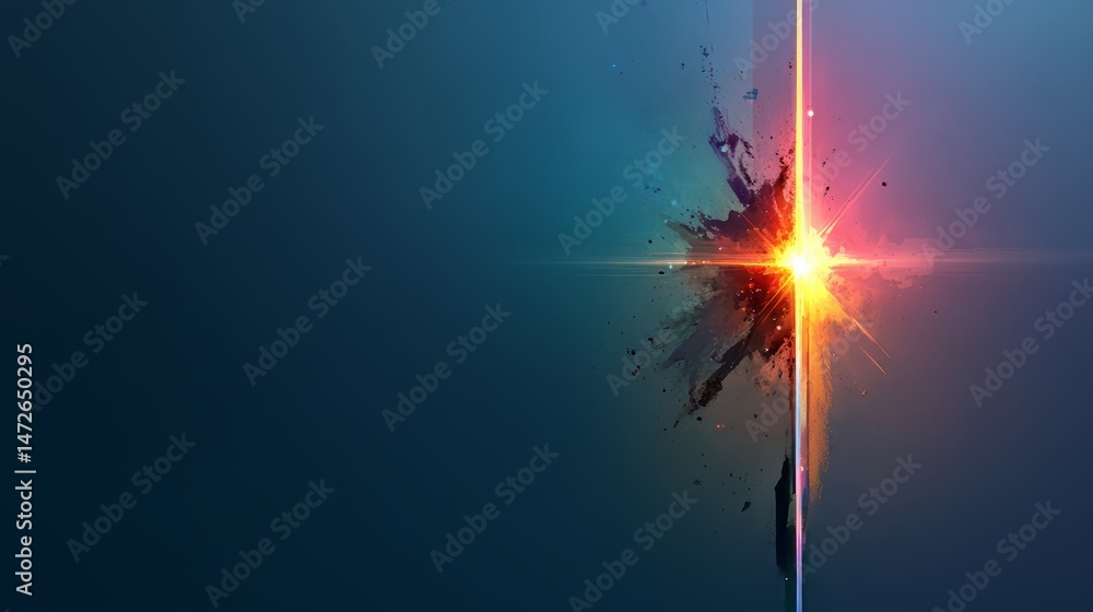 Aufkleber Blue background with a red and yellow light on the right side. The light is surrounded by a black border