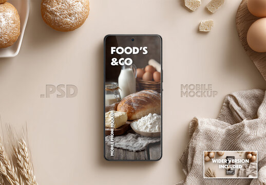 Mobile app design mockup with food concept. Home made baking ingredients