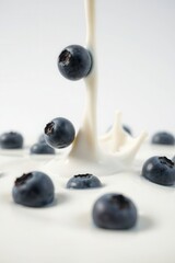 Blueberries in Milk: A refreshing and healthy snack with creamy texture and fruity sweetness.