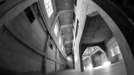 Spacious Magazzino: Fisheye Perspective of a Modern Warehouse Structure with Architectural Excellence