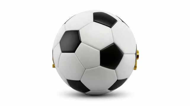 Soccer Ball with Golden "Best Match" Inscription - A classic black and white soccer ball is presented on a white background.  The words "Best Match" are elegantly inscribed in gold lettering on the si