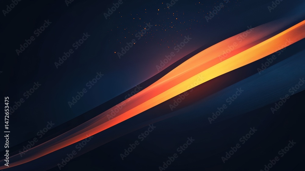 Poster abstract image featu vibrant glowing lines in warm orange and yellow colors against a dark blue back