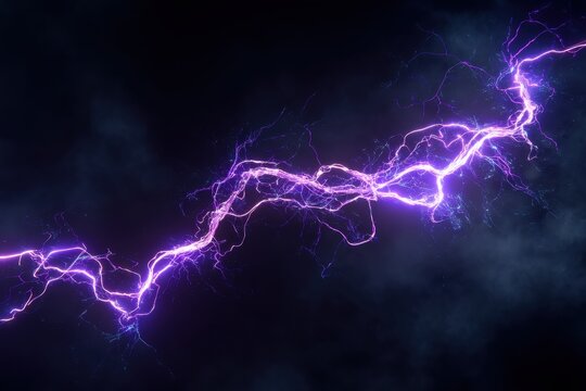 Vibrant purple lightning bolt in dark sky.