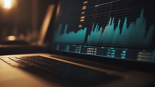 Laptop screen displaying financial charts