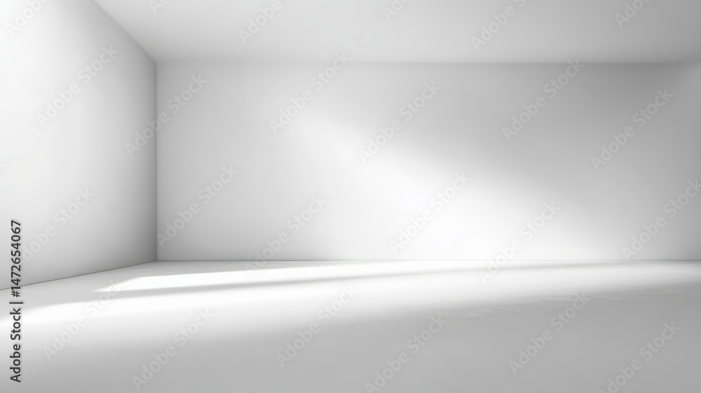 Poster modern minimalistic empty room with smooth white walls and ceiling illuminated by natural light crea