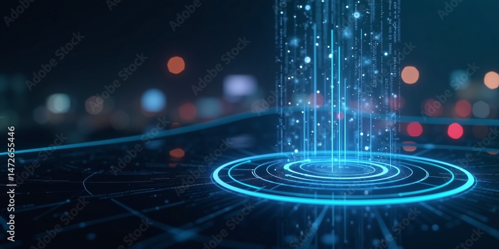 Poster blue technology internet connection metallic waves in gradient mesh