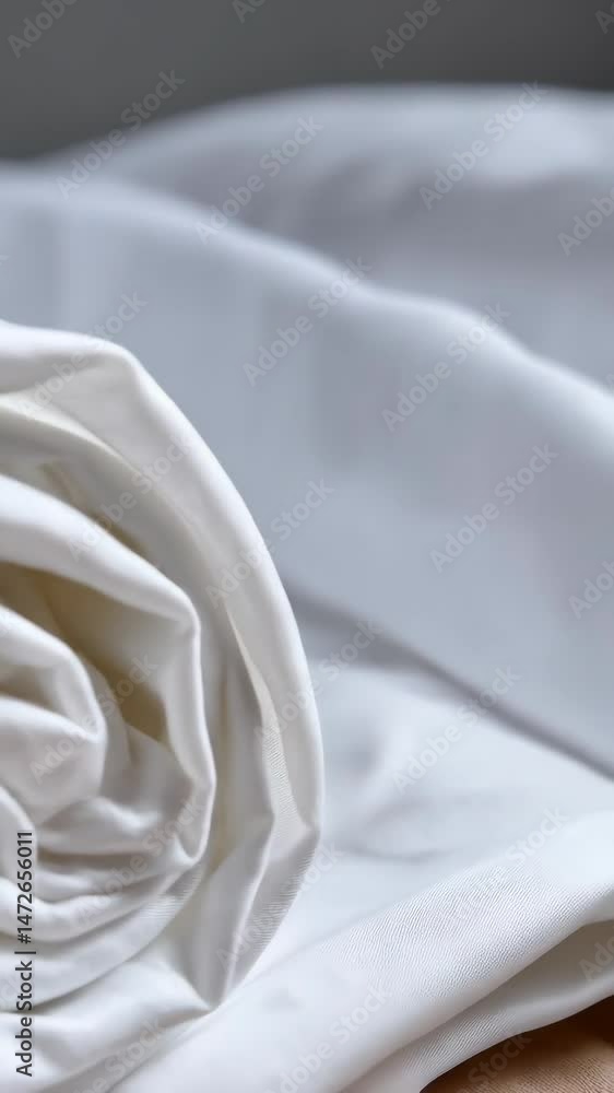 Aufkleber close-up of a rolled up soft white cotton fabric showcasing its delicate texture and gentle folds, c