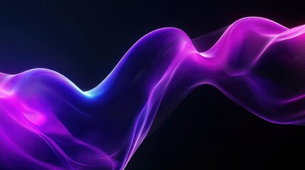 Abstract vibrant purple and blue flowing wave patterns with glowing light effects on dark background representing technology energy or digital art design