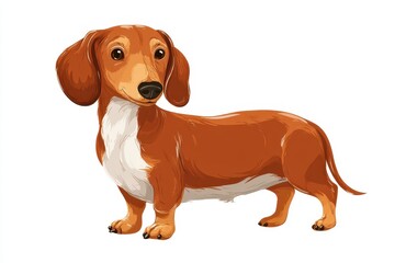 Charming Dachshund Illustration in Playful Cartoon Style Against a Bright White Canvas