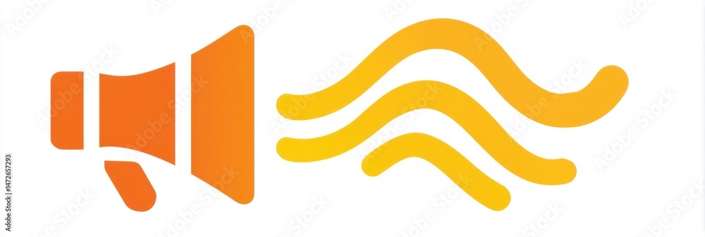 Poster loudspeaker icon design featuring yellow-orange wave lines representing sound amplification in a mod