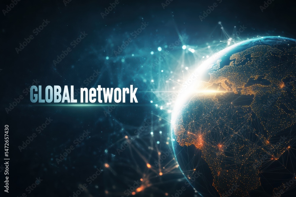 Aufkleber visual representation of global network connectivity with earth backdrop highlighting technology