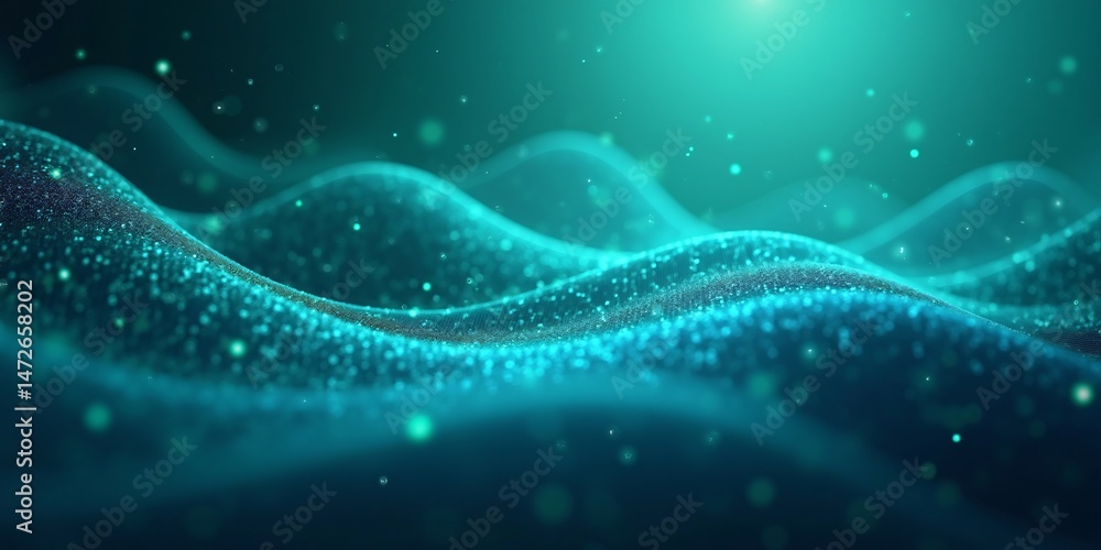 Poster blue technology internet connection metallic waves in gradient mesh