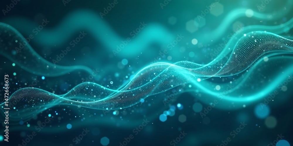 Poster blue technology internet connection metallic waves in gradient mesh