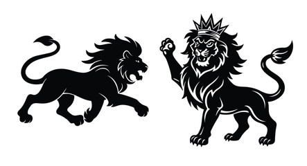 silhouette of a lion is running,