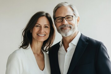 Fototapeta premium A happy mature couple smiling confidently, showcasing success and partnership.