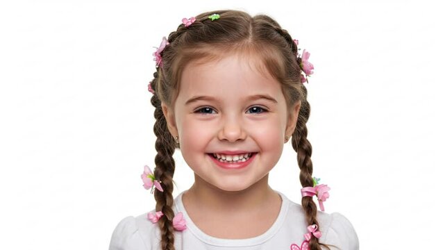Dynamic slideshow of happy little girls on white background.