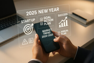 2025 new year, new business start up, target, goal action plan for success growth, market trend 2024-2025, Annual plan development - Strategic Digital Workspace Scene