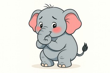 Fototapeta premium A cartoon elephant with a shy look, blushing and holding its trunk like a bouquet of invisible flowers