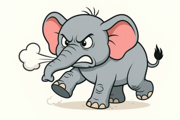 Naklejka premium A cartoon elephant with an angry expression, stomping its feet and puffing out air from its trunk