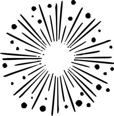 Black and White Sunburst Starburst Design with Radiating Lines and Central Circle
