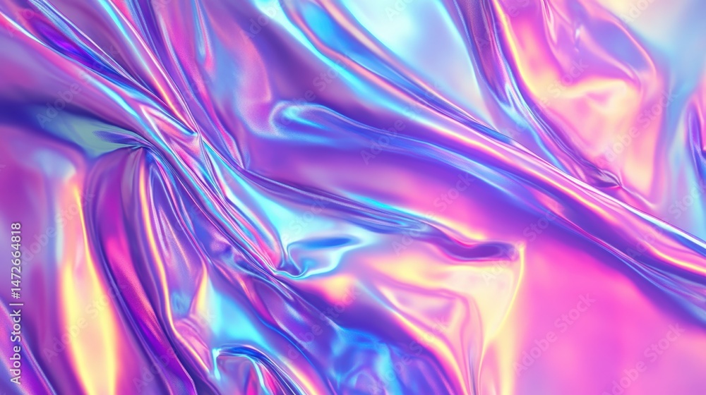 Aufkleber vibrant iridescent fabric with shiny silky textures in abstract flowing pattern for modern design an