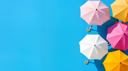 Colorful Umbrellas on Blue Background