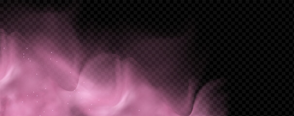 Pink powder dust with glittering shimmering swirls, shiny glitter design. Magical motion, sparkling lines on a black background.