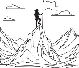 Female Climber Reaching Mountain Peak Illustration