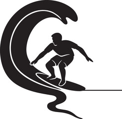 Surfer Gliding Through Wave in Silhouette Style