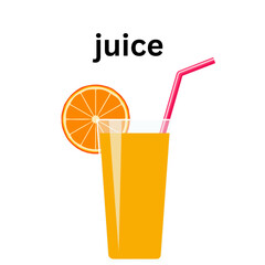 Fresh Orange Juice in a Glass with Slice and Straw