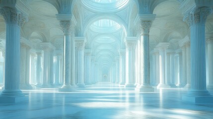 Majestic, light-filled colonnaded hall