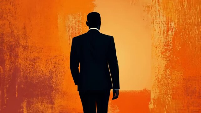 Silhouette of a Businessman in Suit Walking with Flag Vector Illustration